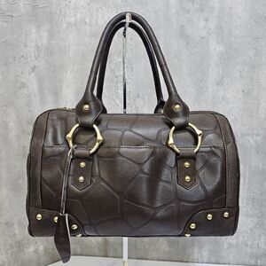 Galaday Chocolate Brown Pebbled Giraffe Pattern Leather Satchel Mini Duffle